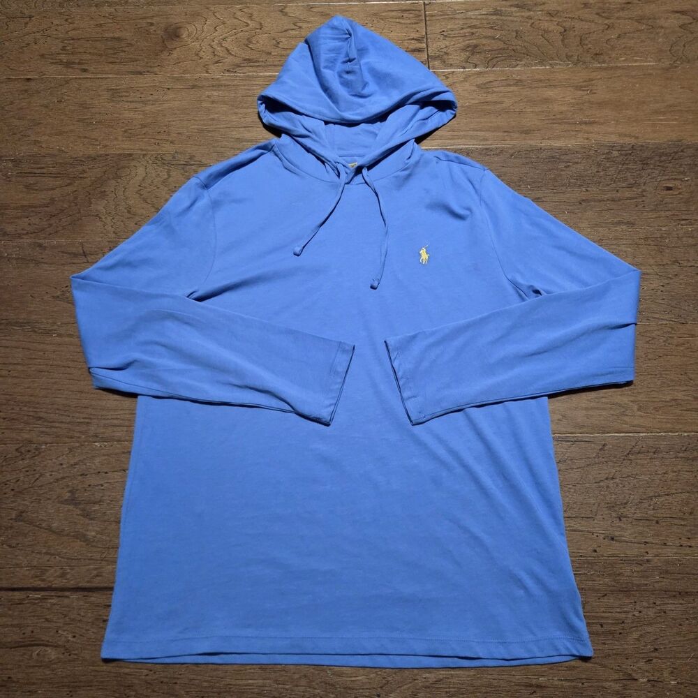 Polo Ralph Lauren Hoodie Mens L Blue Pullover Lightweight Tagless Logo